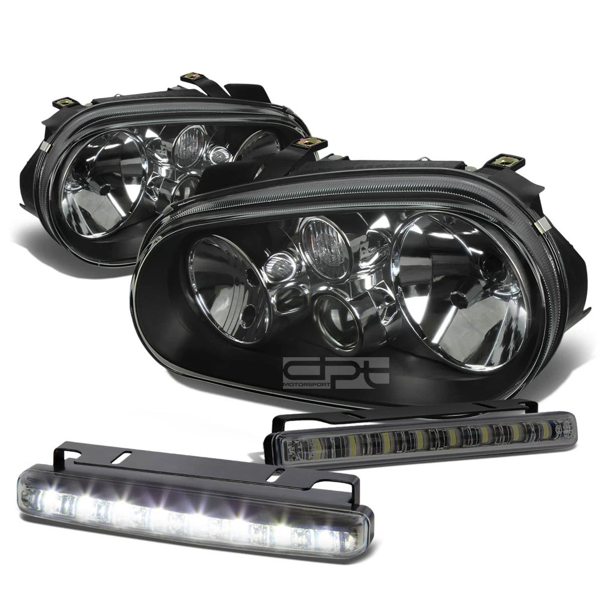 Black Housing Clear Head + Corner + Smoked LED Fog Light Kit for VW Golf MK4 (1999–2004)