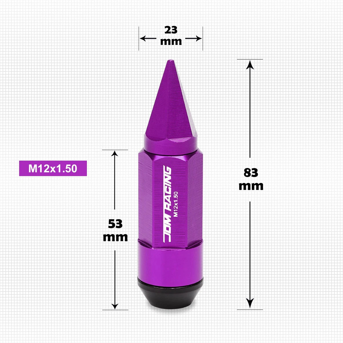 Set of 20 JDM M12X1.5 23mm OD 83mm Tall Purple Aluminum Wheel Lug Nuts