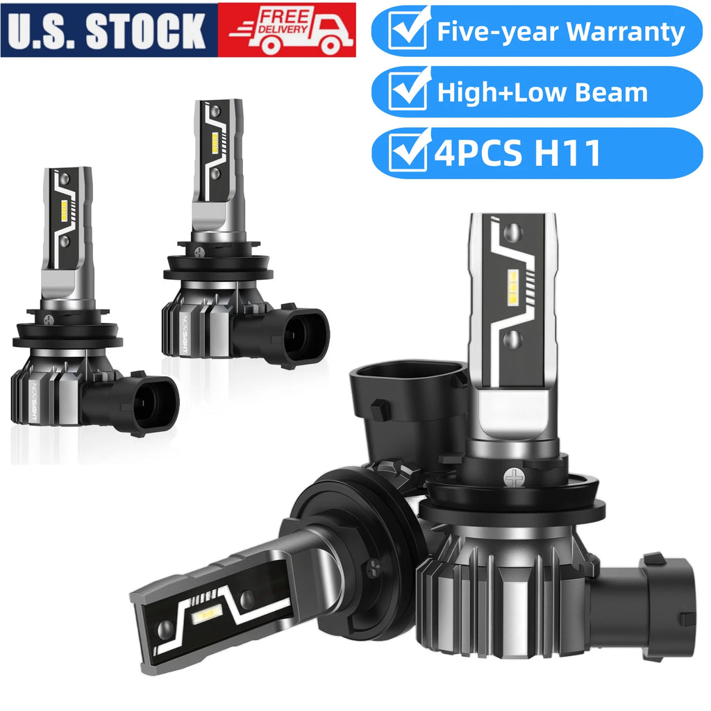 Set of 4 H11 H8 H9 LED Headlight Bulbs 6500K White High/Low Beam