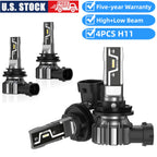 Set of 4 H11 H8 H9 LED Headlight Bulbs 6500K White High/Low Beam