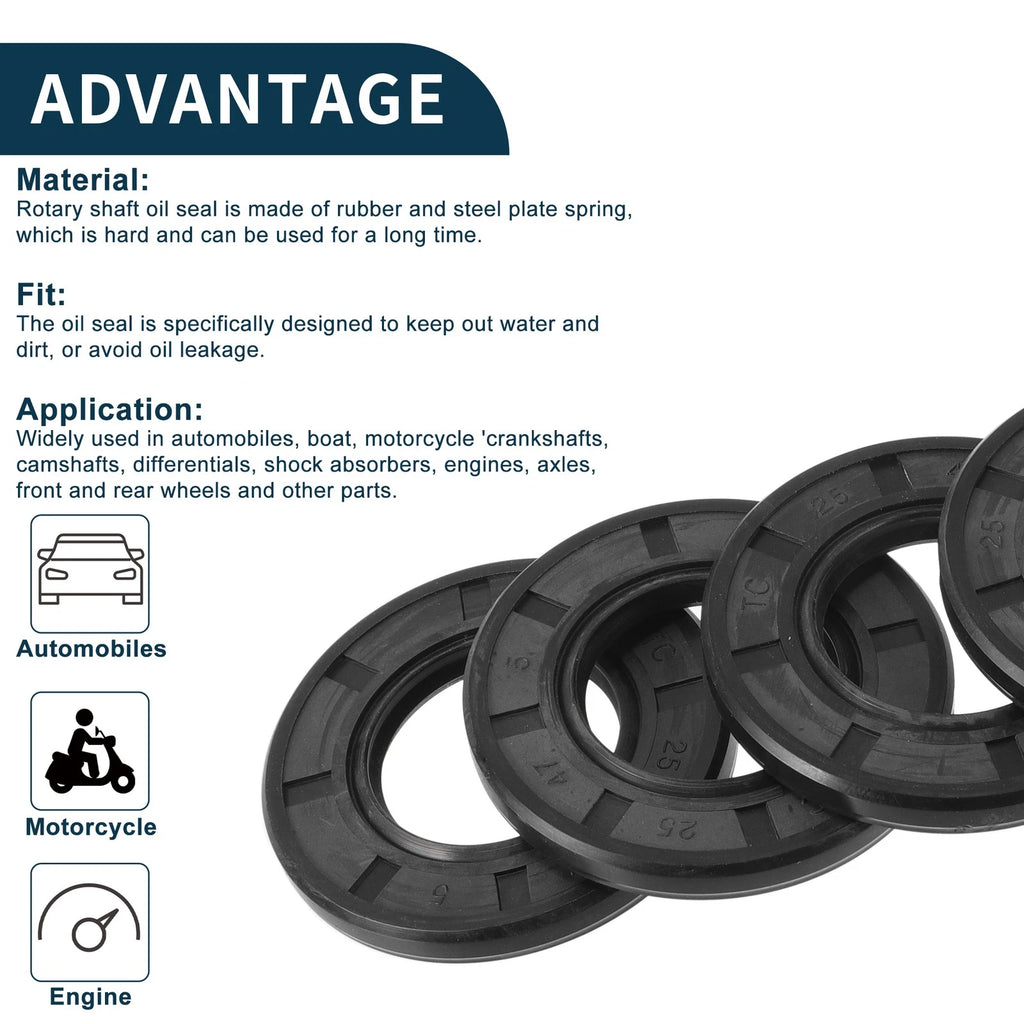 Set of 5 Oil Seal Rotary Shaft Seal NBR Rubber 25x47x5mm