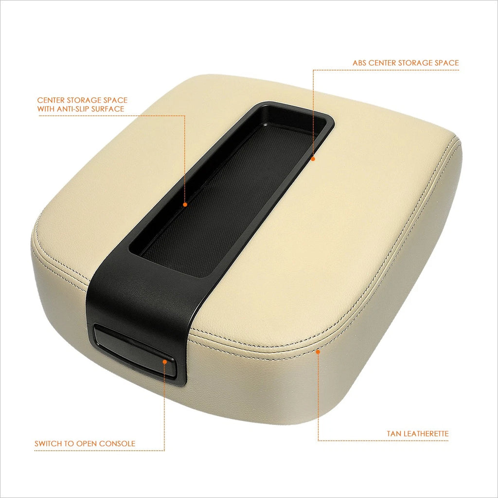 Tan Leather Front Center Console Lid Arm Rest Cover for Silverado/Sierra (2007–2014)