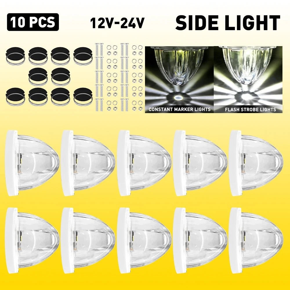10X White LED Side Marker Turn Signal Light for Truck Trailer (12V)