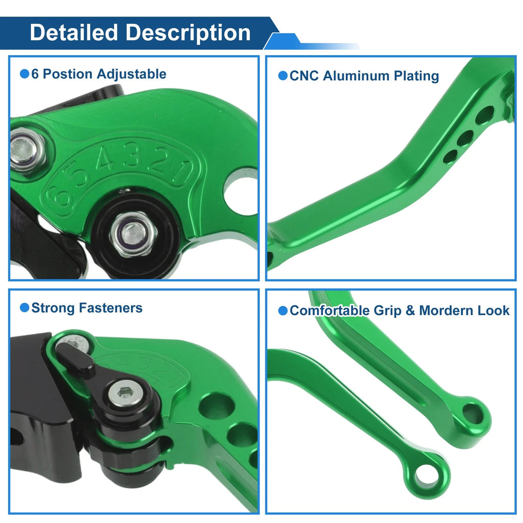 Adjustable Short Brake Clutch Levers for Suzuki GSXR750 (2004–2005) Green 1 Pair