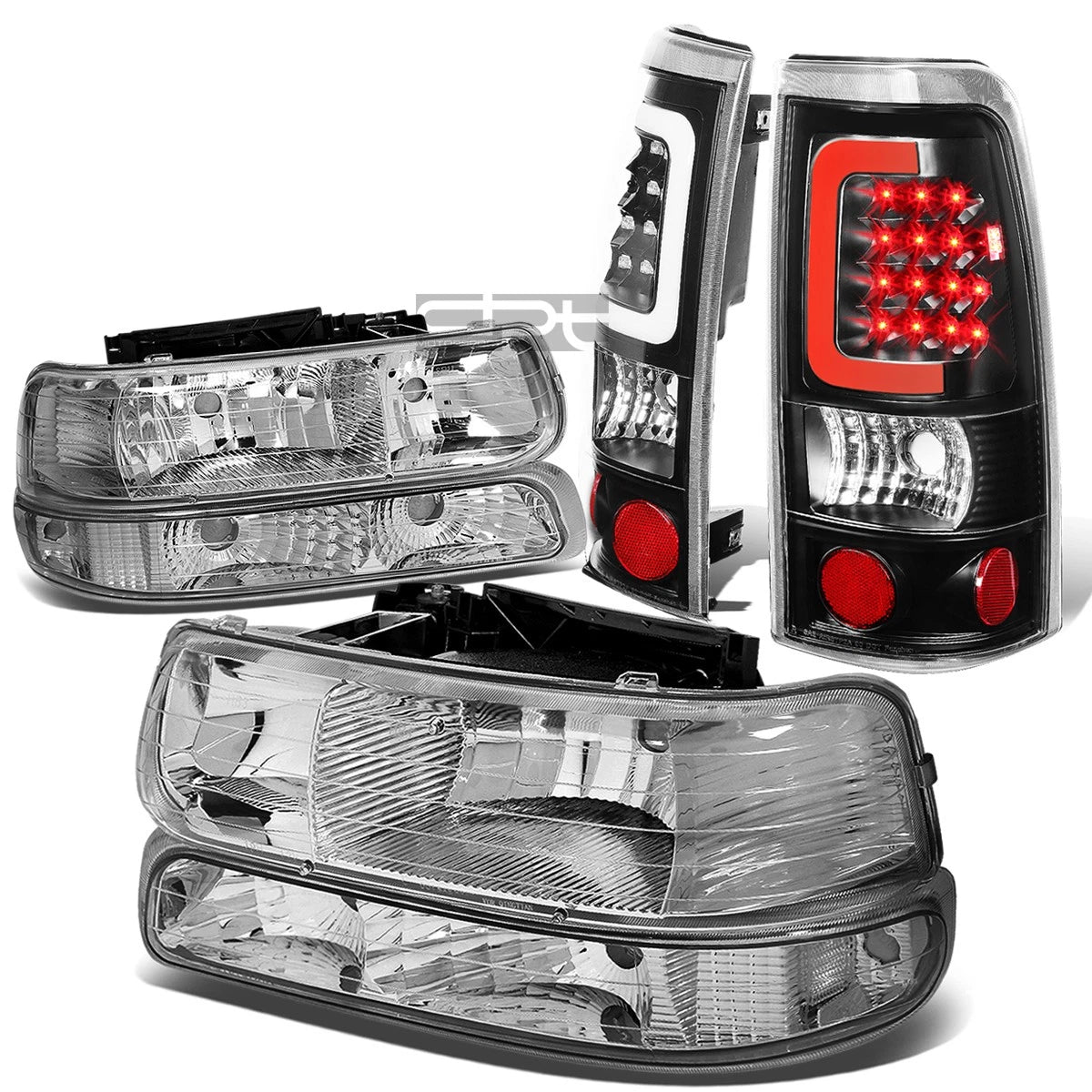 Chrome Headlight + Clear Bumper + Black 3D LED Tail Light for Silverado (1999–2002)