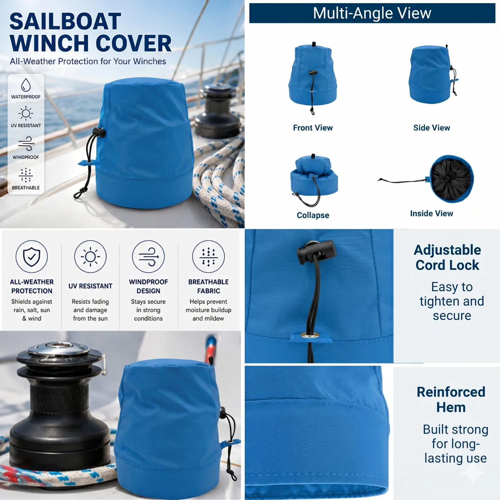 Winch Cover for Sailboat Yacht (Waterproof, Self-Tailing)