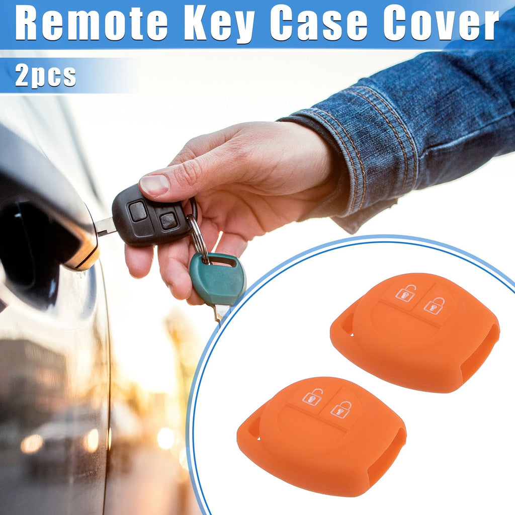 2X Key Fob Case Protector for Suzuki (2 Button, Silicone, Orange)