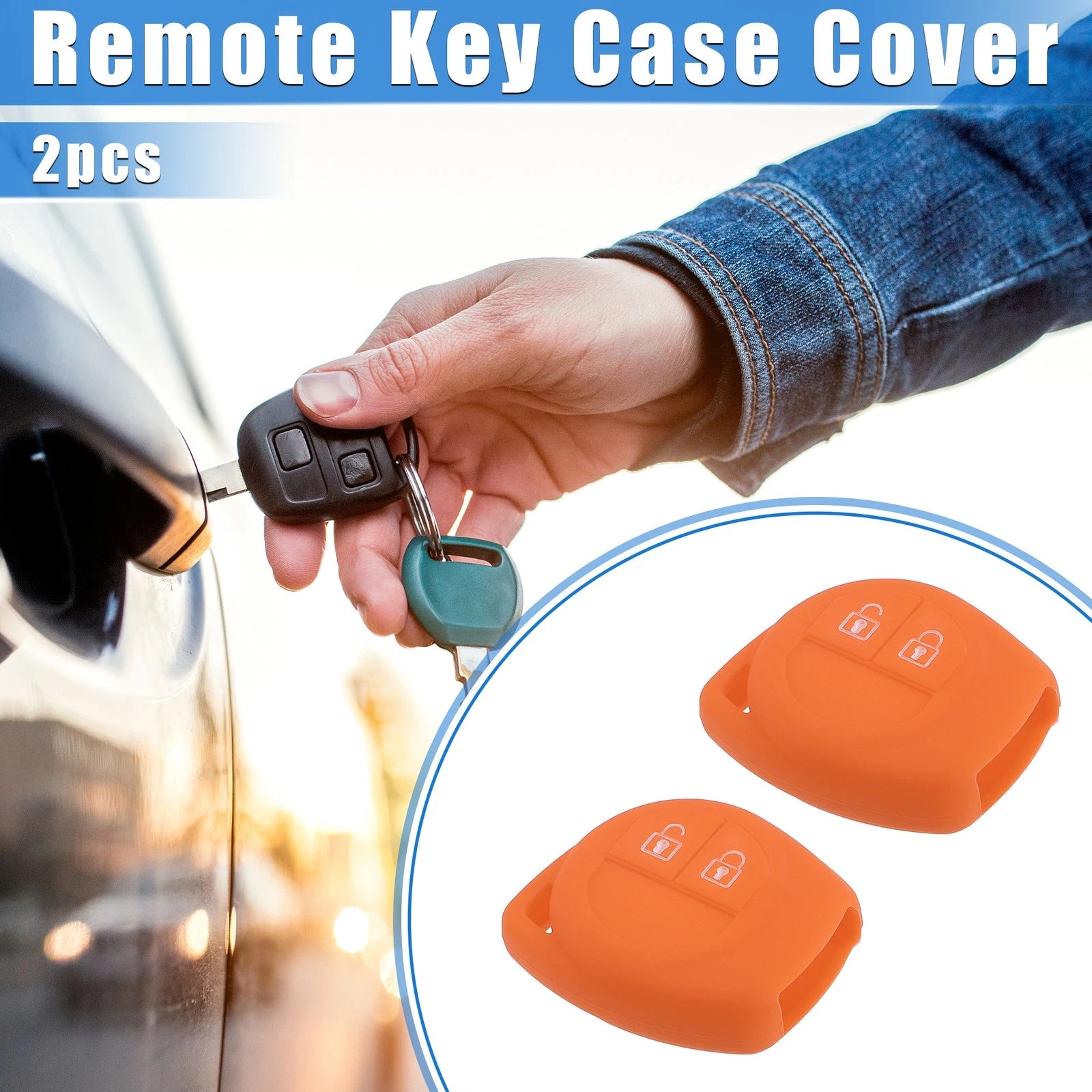 2X Key Fob Case Protector for Suzuki (2 Button, Silicone, Orange)