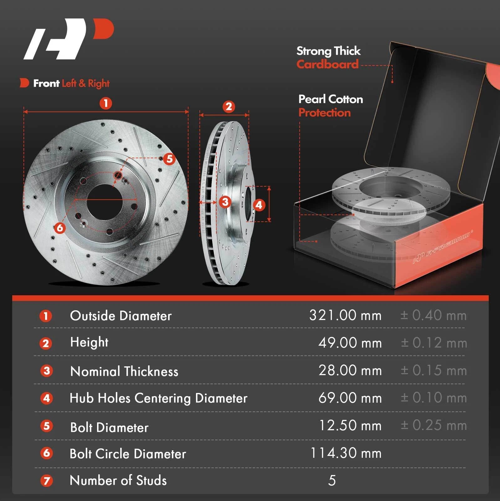 Front Drilled Brake Rotors & Ceramic Pads for Hyundai Sorento (2016–2020)