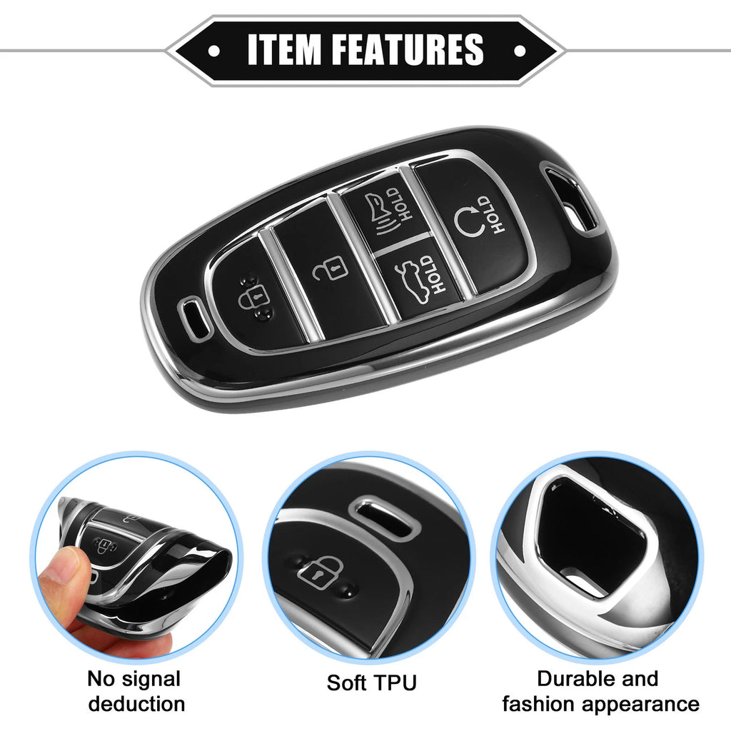 5 Buttons Key Fob Cover for Hyundai Sonata, Santa Fe (2011–2023) TPU Black