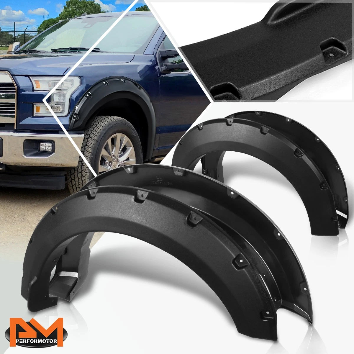 Set of 4 ABS Pocket-Riveted Wheel Fender Flares for Ford F150 (2015–2017)