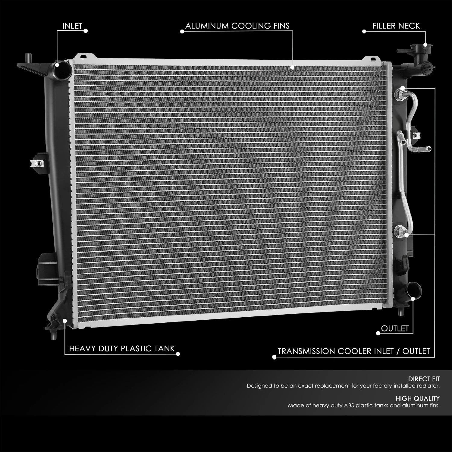 OE Style Radiator for Hyundai Equus (2011–2016) DPI13472 1-3/8 in 1 Row Aluminum