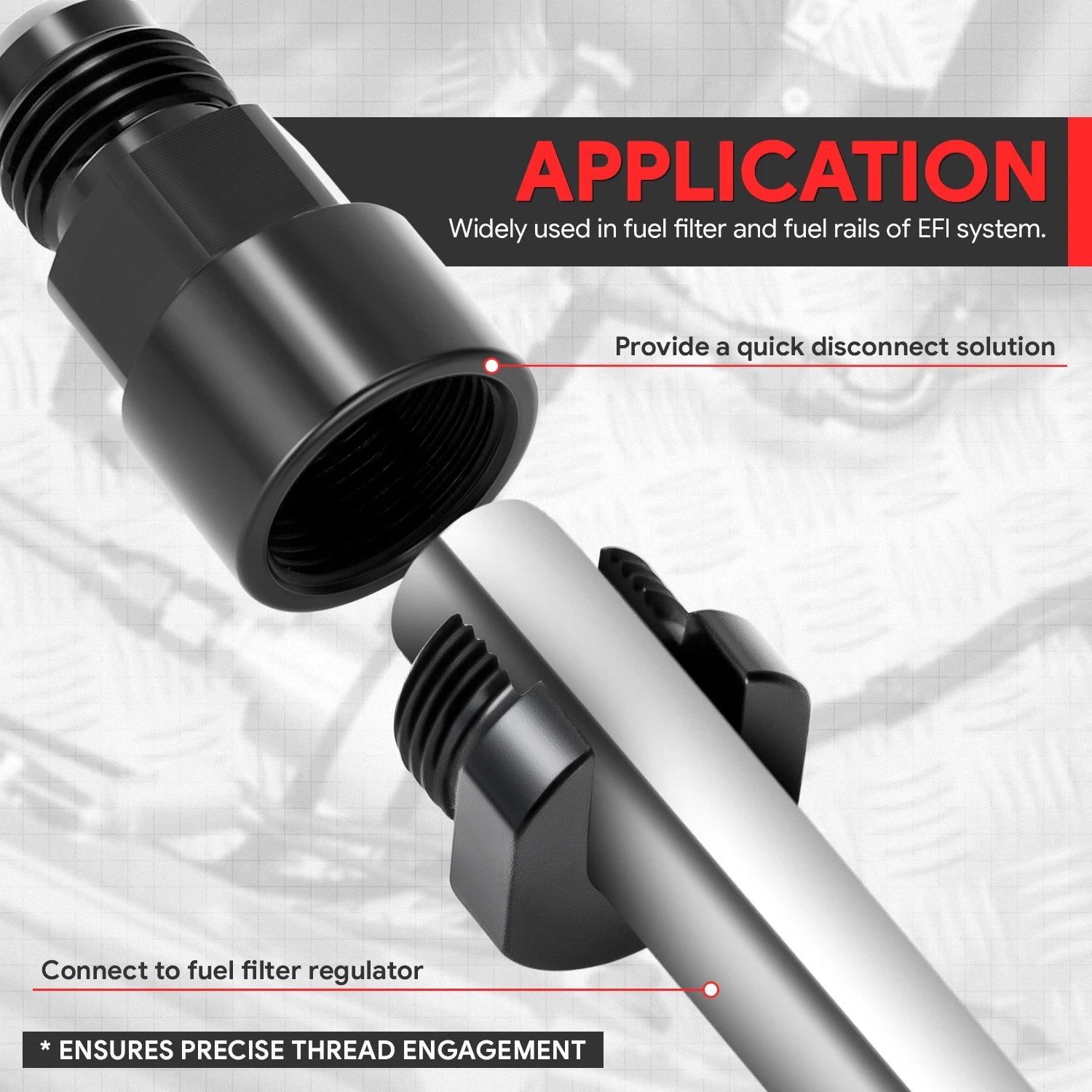 6AN Feed EFI Adapter Fitting for Fuel Line to 3/8" Rail (1500PSI)