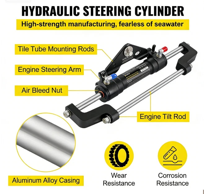 Hydraulic Outboard Boat Steering Kit for 300HP (16ft Hoses)