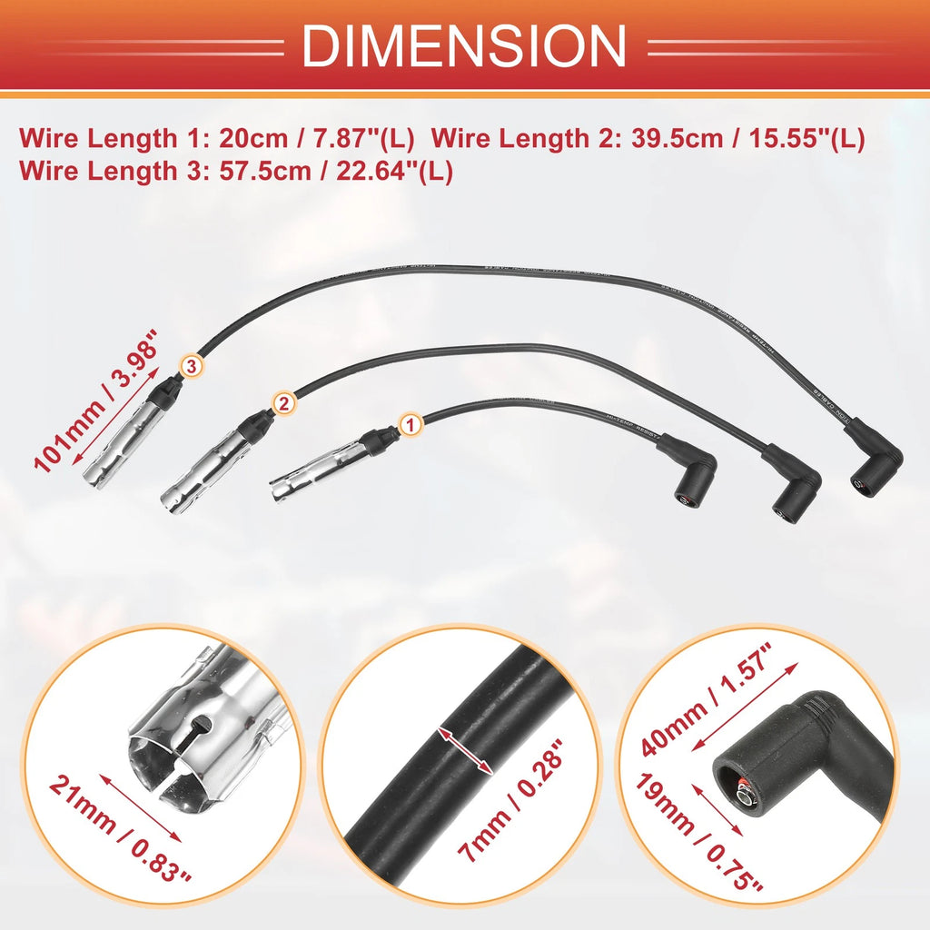 Set of 4 Spark Plug Wire Ignition Coil Cables No. 06A905430H for VW Beetle Golf 