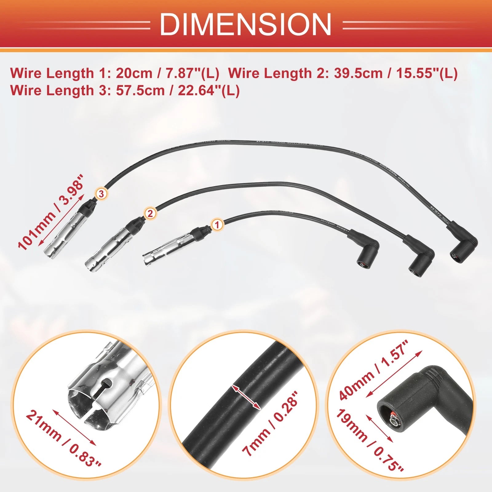 Set of 4 Spark Plug Wire Ignition Coil Cables No. 06A905430H for VW Beetle Golf 