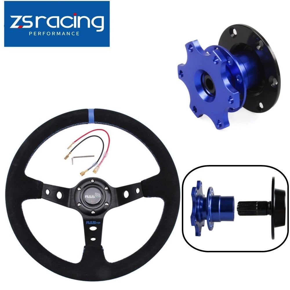 14" Deep Dished Suede Steering Wheel for Racing Vehicles