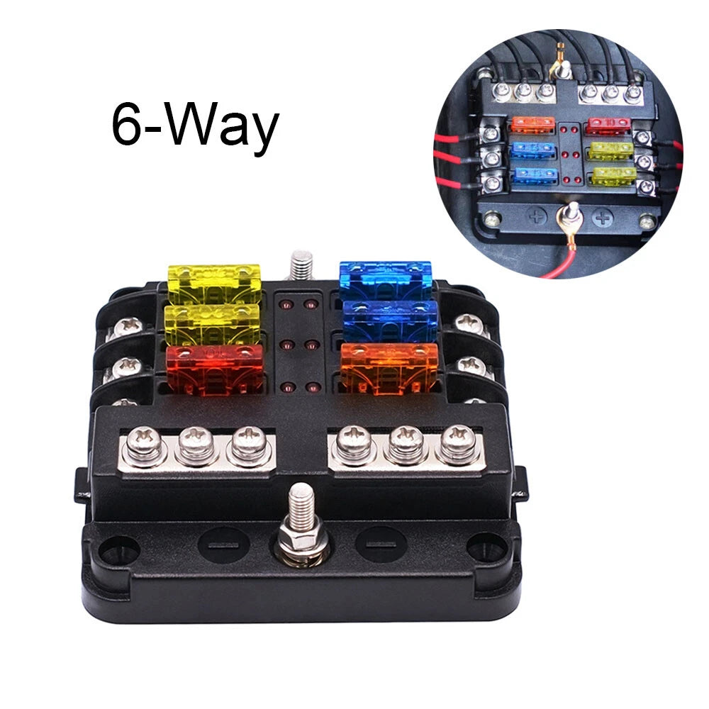 6-Way Blade Fuse Holder Box for Car Boat Power Distribution 12/32V