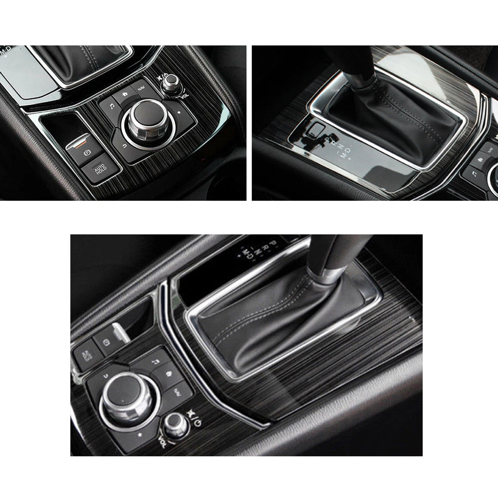 Black Stainless Console Gear Shift Media Panel Trim for Mazda CX-5 (2017–2025)