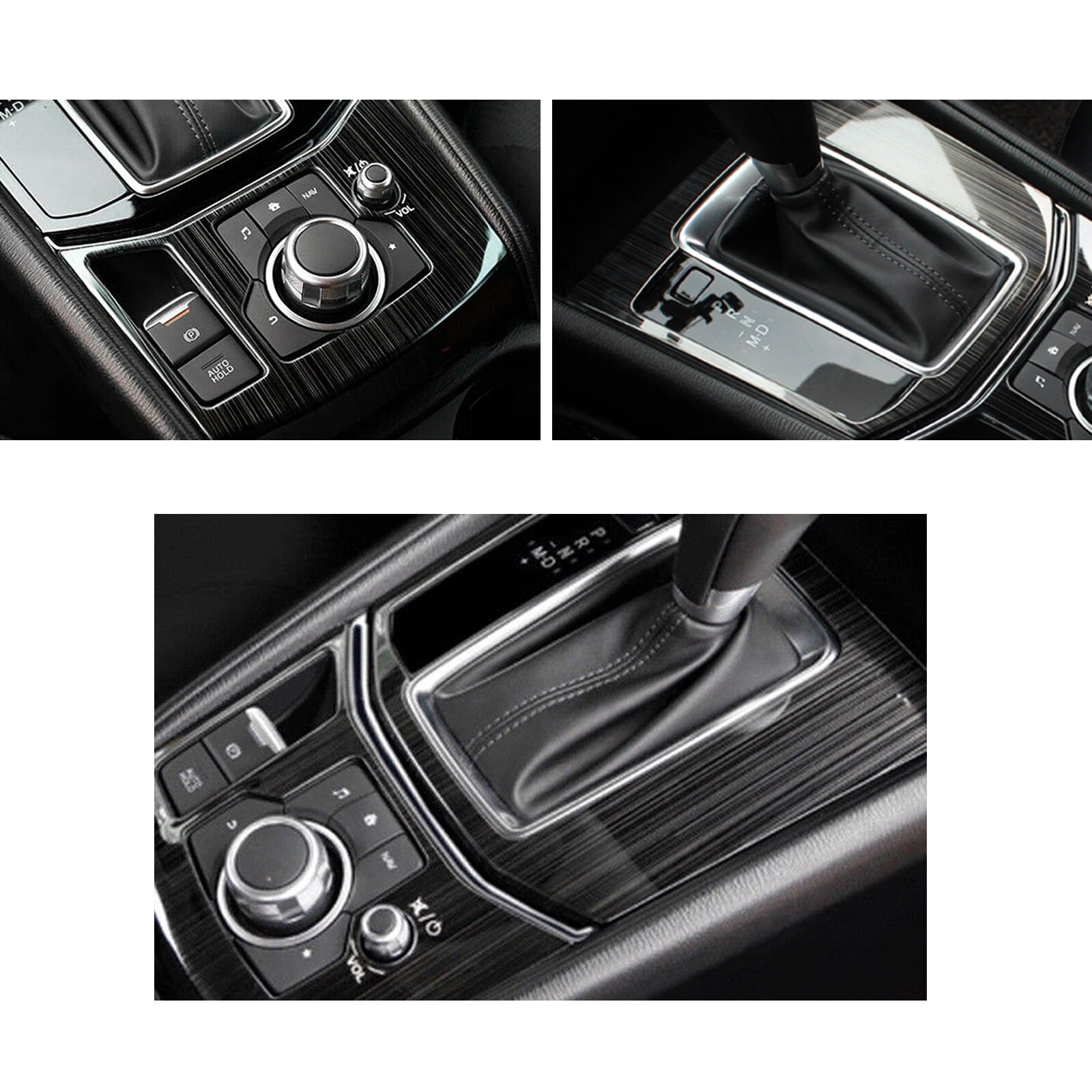 Black Stainless Console Gear Shift Media Panel Trim for Mazda CX-5 (2017–2025)