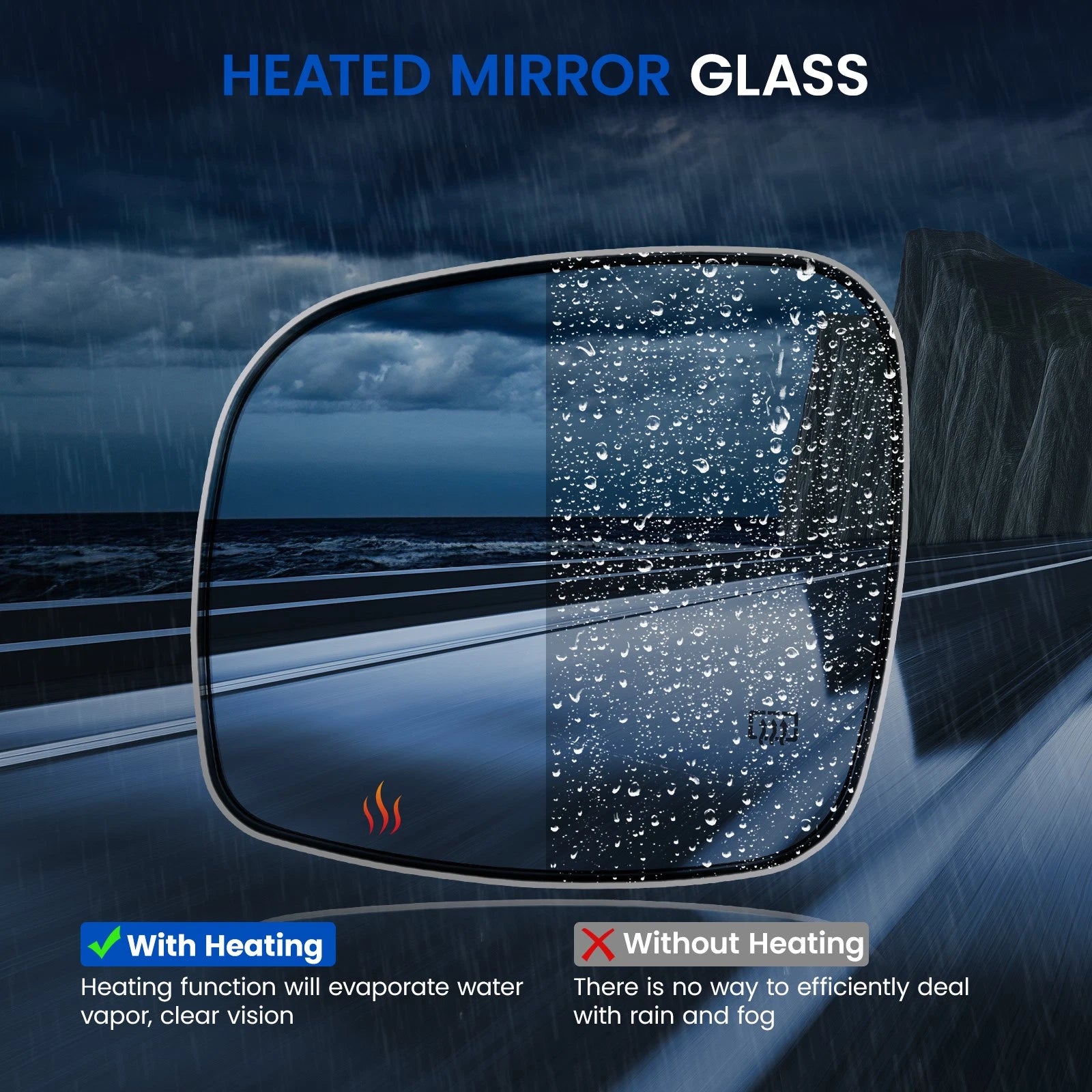 Passenger Right Heated Mirror Glass for 2011–2019 Dodge Grand Caravan (3.6L)