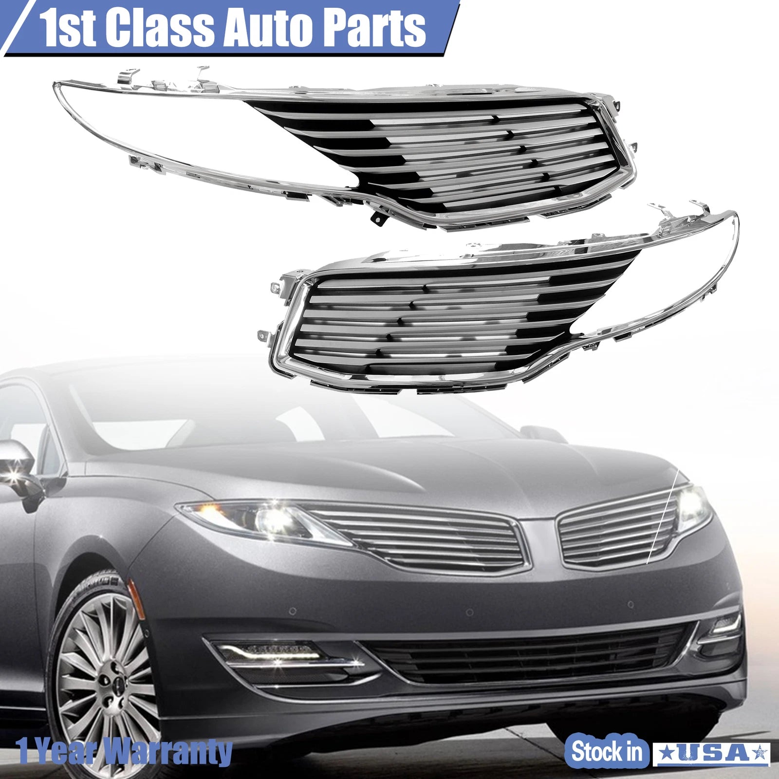 Pair of Chrome Grilles for Lincoln MKZ (2013–2016)