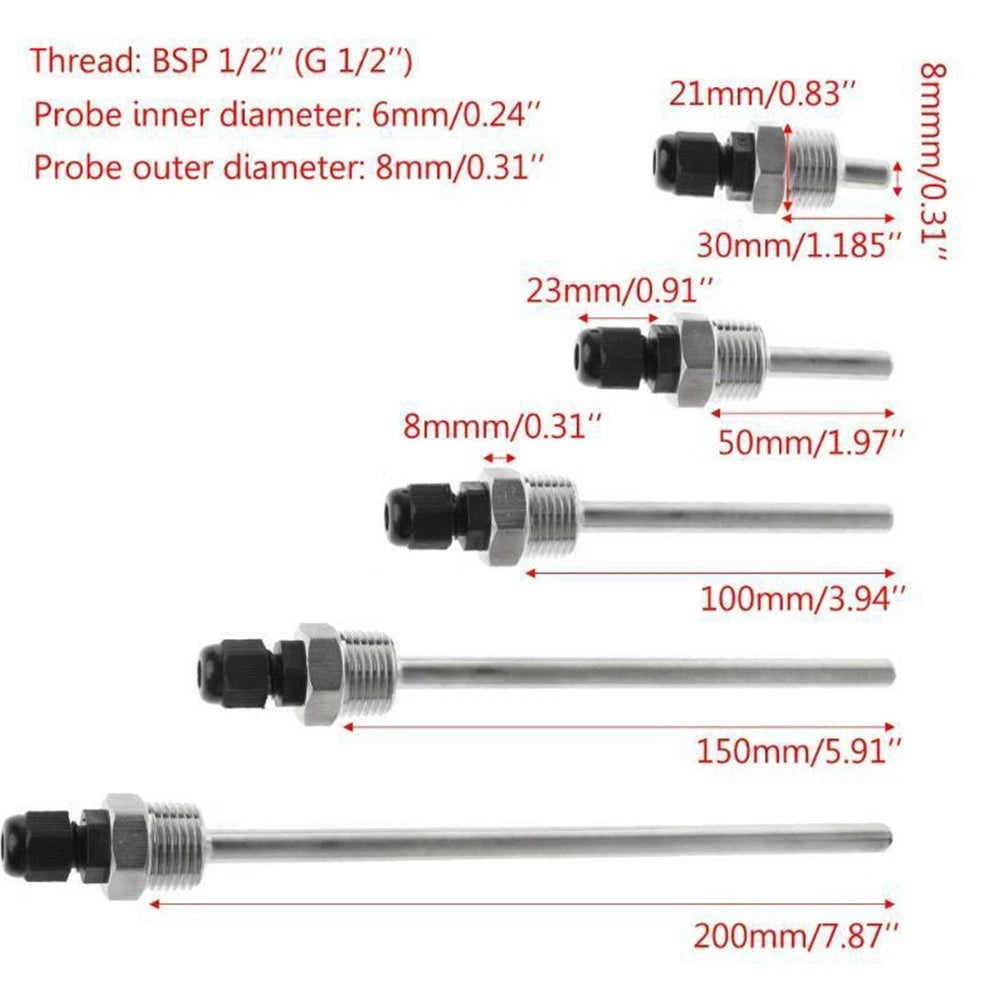 Thermowell Temperature Sensors for Quick Fit (30/50/100/150/200mm)