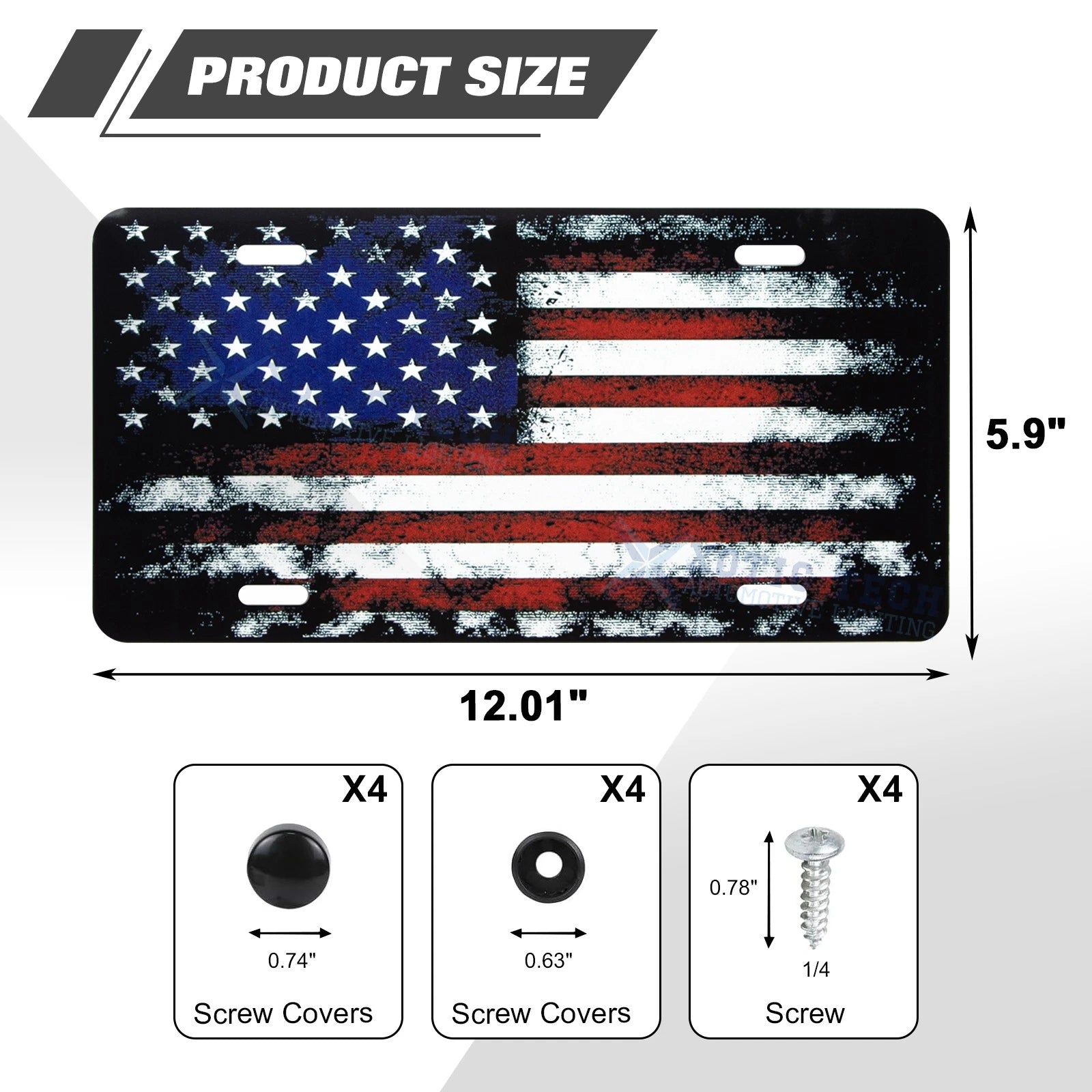Distressed American Front Flag License Plate for Universal Fit (Red Blue)