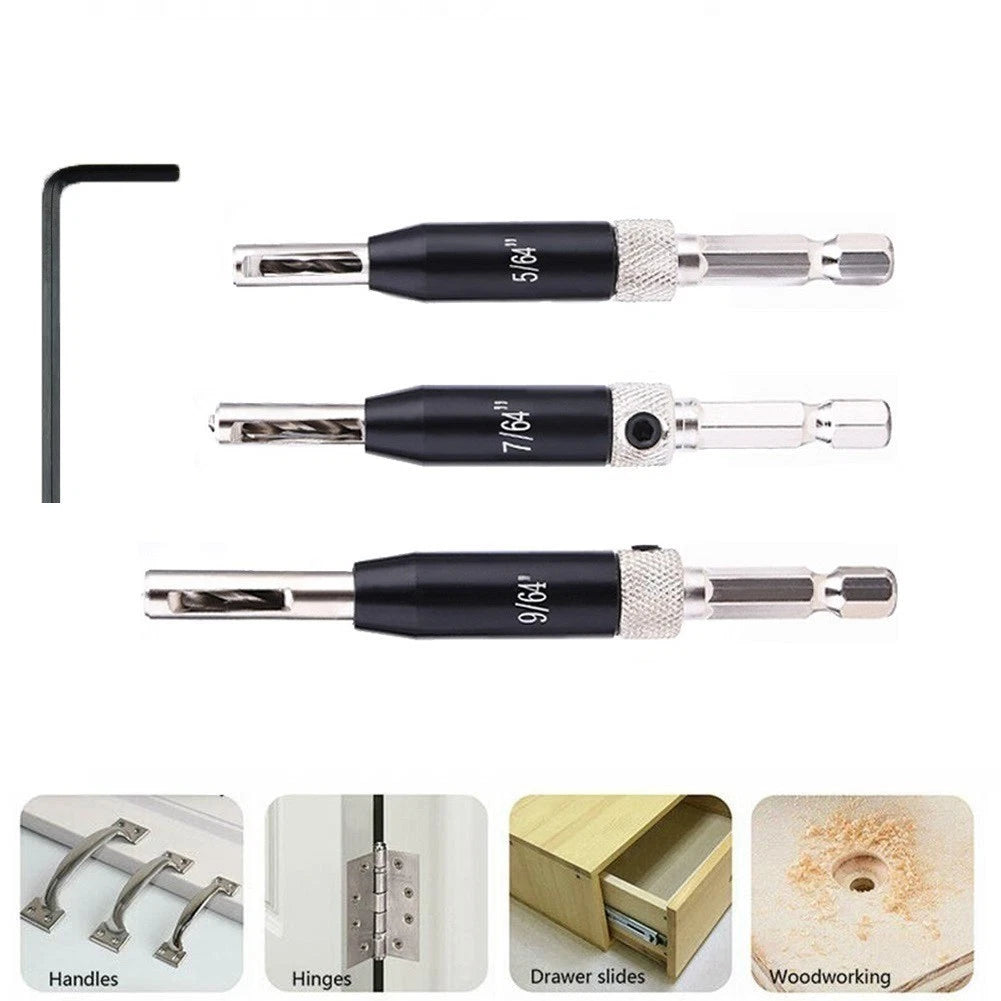 3pcs HSS Hex Groove Hinge Drill Bit Set for Quick Drilling