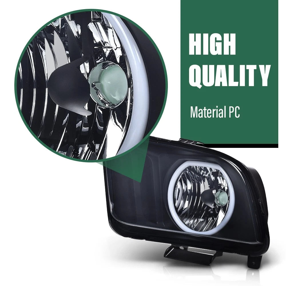 2X Black Smoke LED DRL Halo Headlights for Ford Mustang (2005–2009)