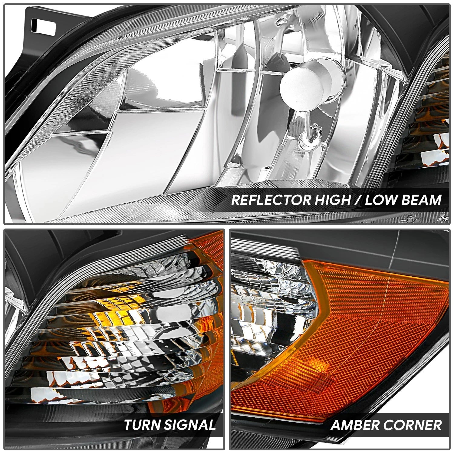 Headlight Assembly for Nissan NV200 (2013–2021) Black Housing Amber Corner