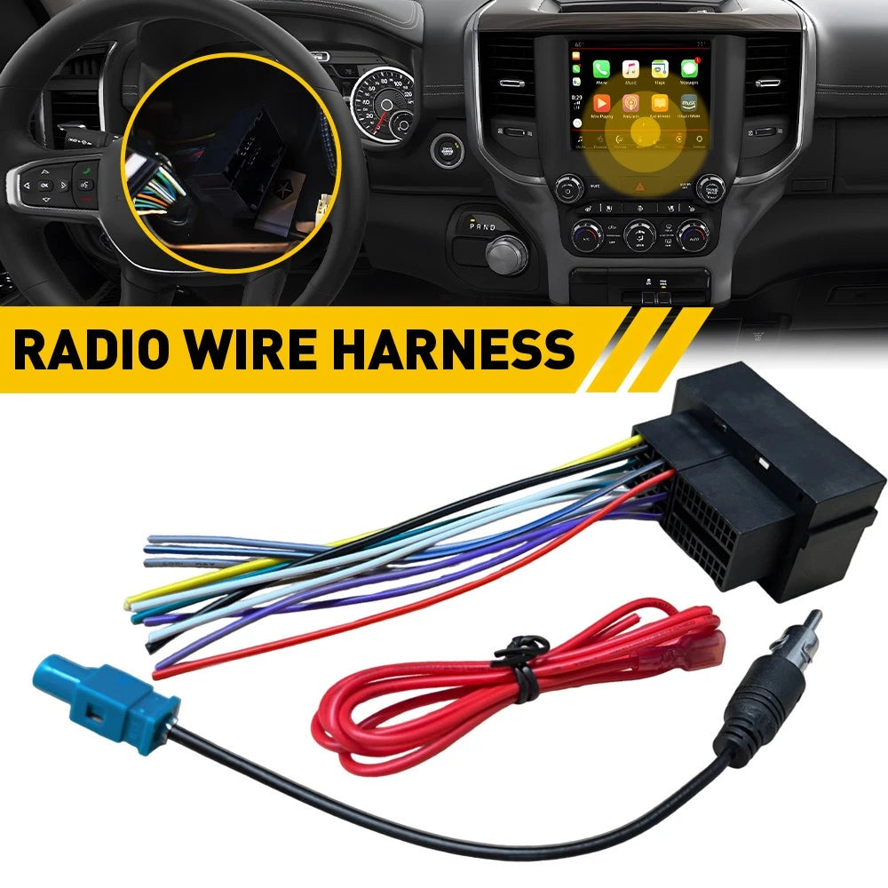 Car Stereo Radio Wire Harness Antenna Adapter for Dodge Ram 1500 2500 (2013–2019)