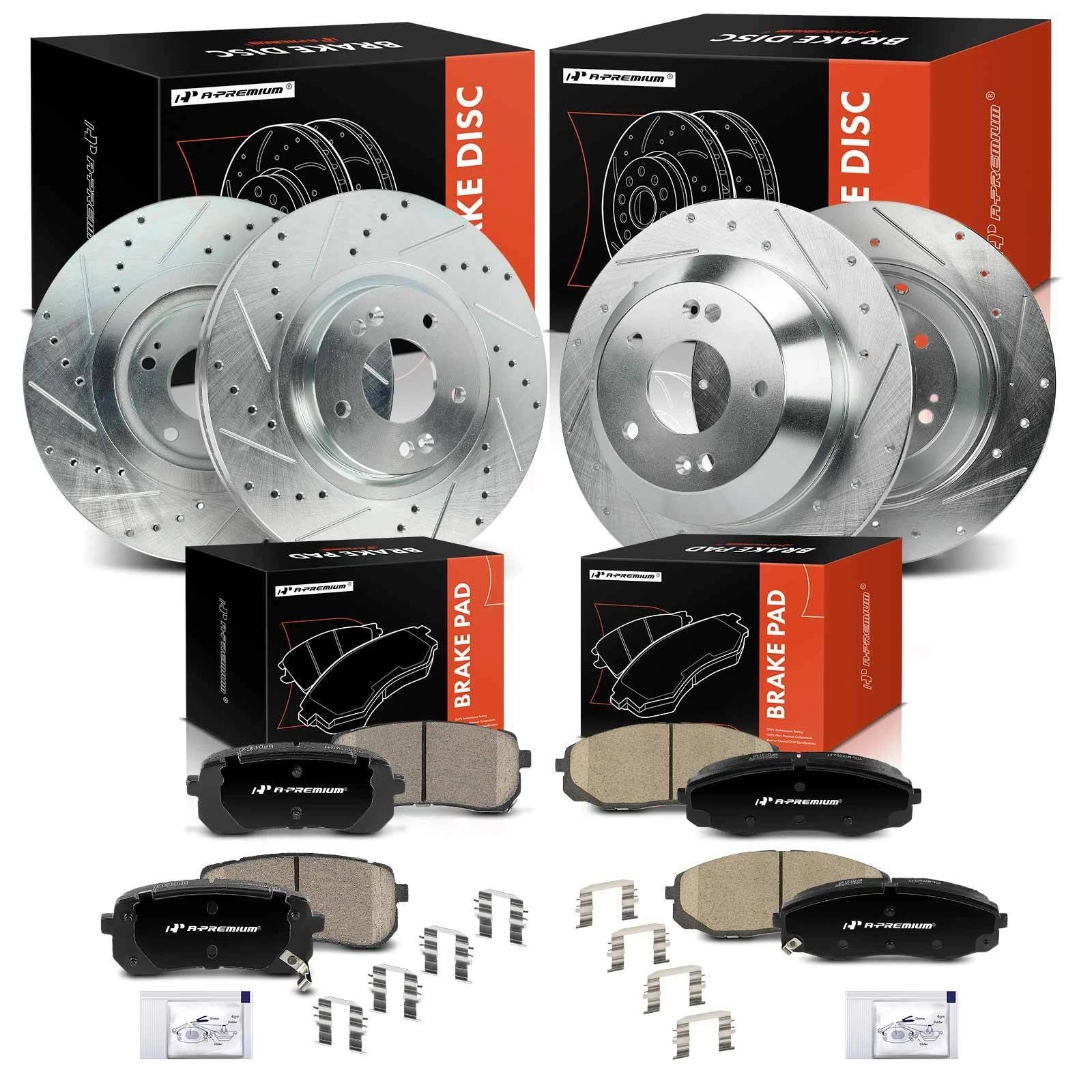 Set of 4 Drilled Brake Rotors & Ceramic Pads for Kia Sedona (2015–2019)