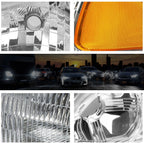 Headlight Lamps for GMC Sierra/Yukon Denali (2001–2007) Chrome Housing Amber Corner