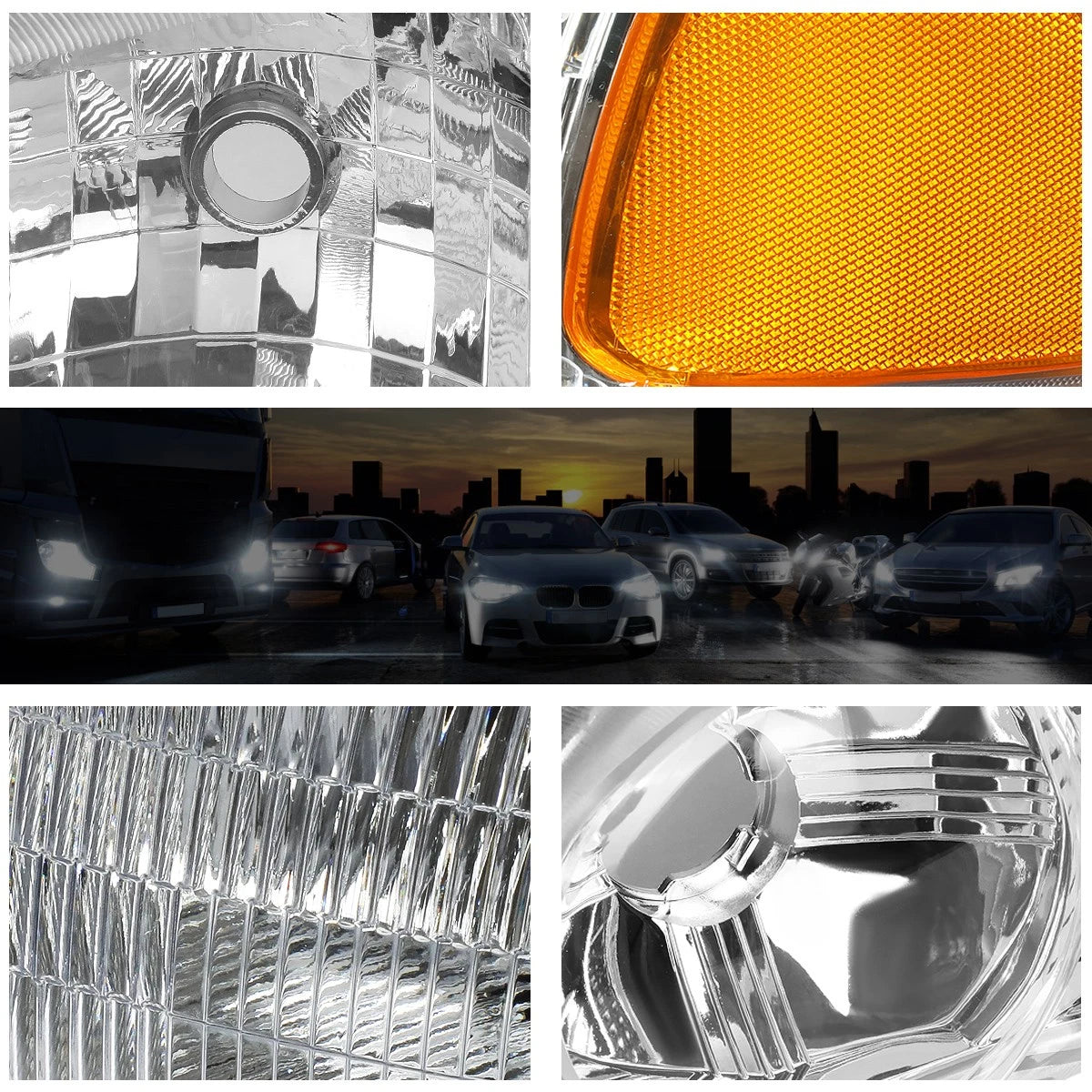 Headlight Lamps for GMC Sierra/Yukon Denali (2001–2007) Chrome Housing Amber Corner