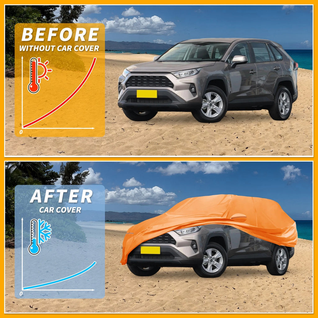 Waterproof Car Cover for Toyota RAV4 (All Weather, Orange, Zipper)