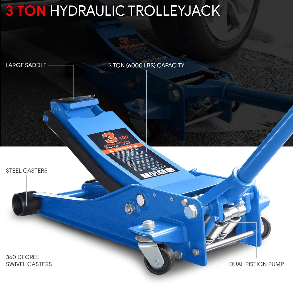 3 Ton Low Profile Hydraulic Floor Jack for Truck SUV Pickup (Fits Most Models)