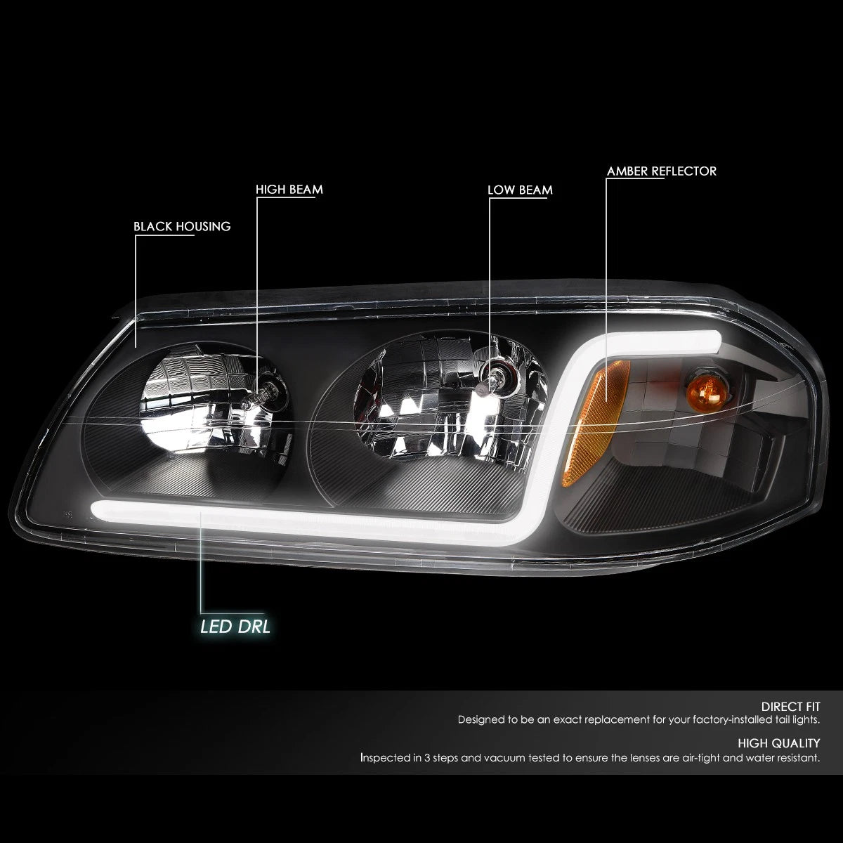LED DRL Tube Headlights for Chevy Impala (2000–2005) + Tool Box