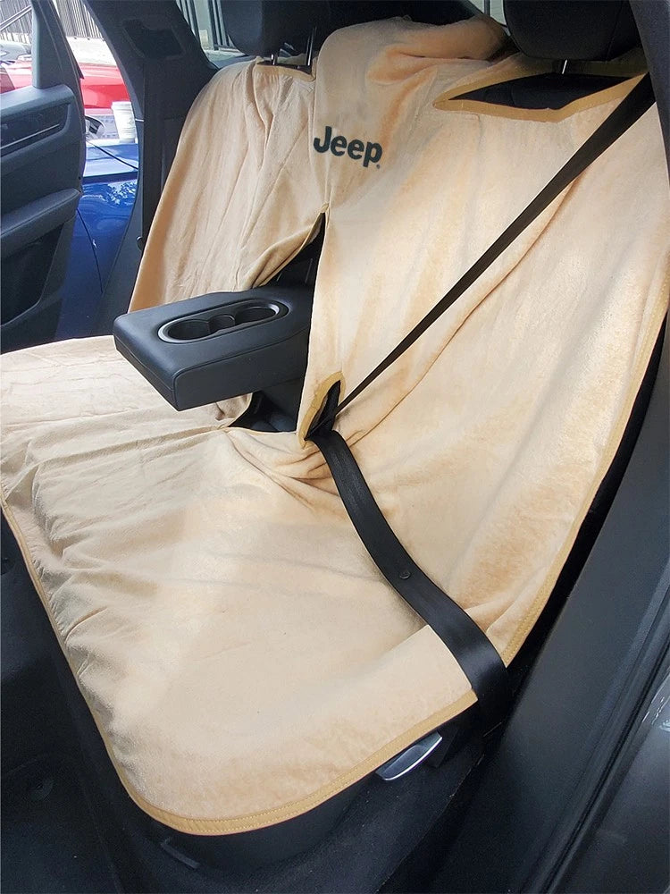 Seat Armour Tan Terry Cloth Rear Seat Cover w/Jeep Lettering - SAR144T