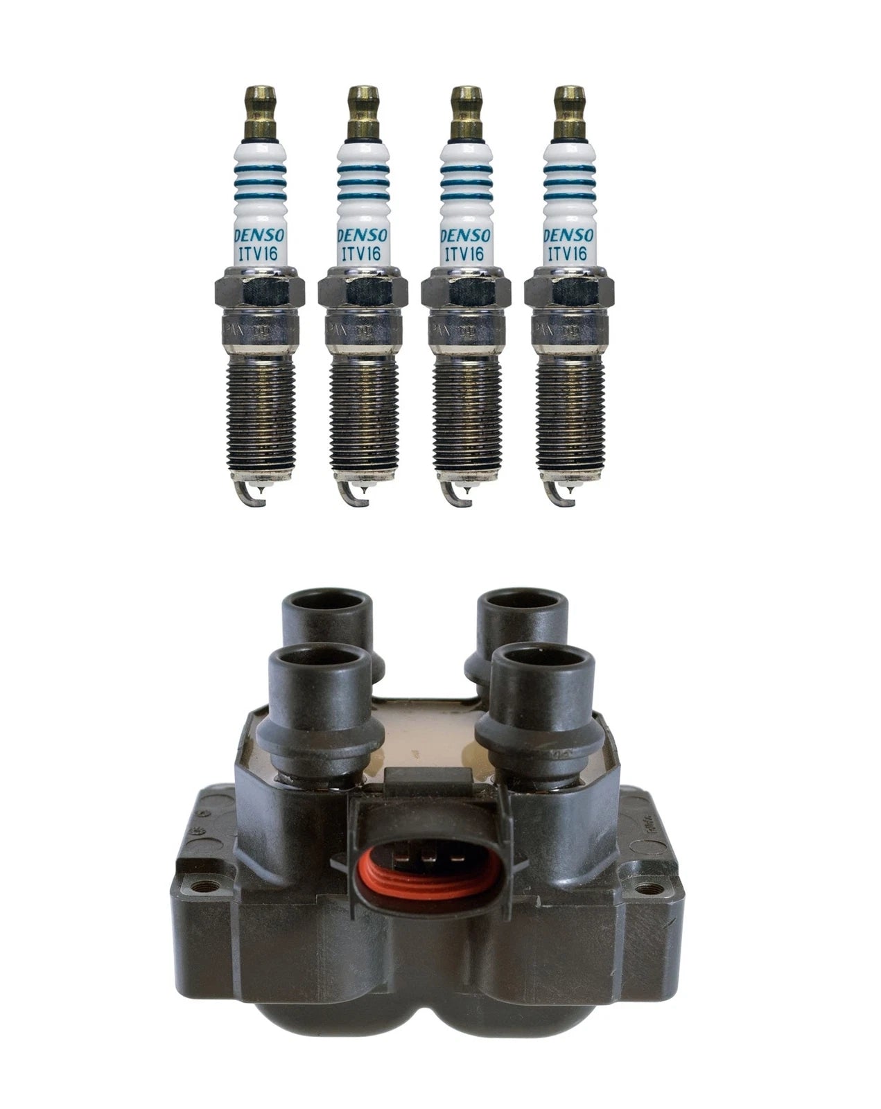 Denso Ignition Coil & 4 Iridium Spark Plugs .044 Kit for Ford 2.0L L4