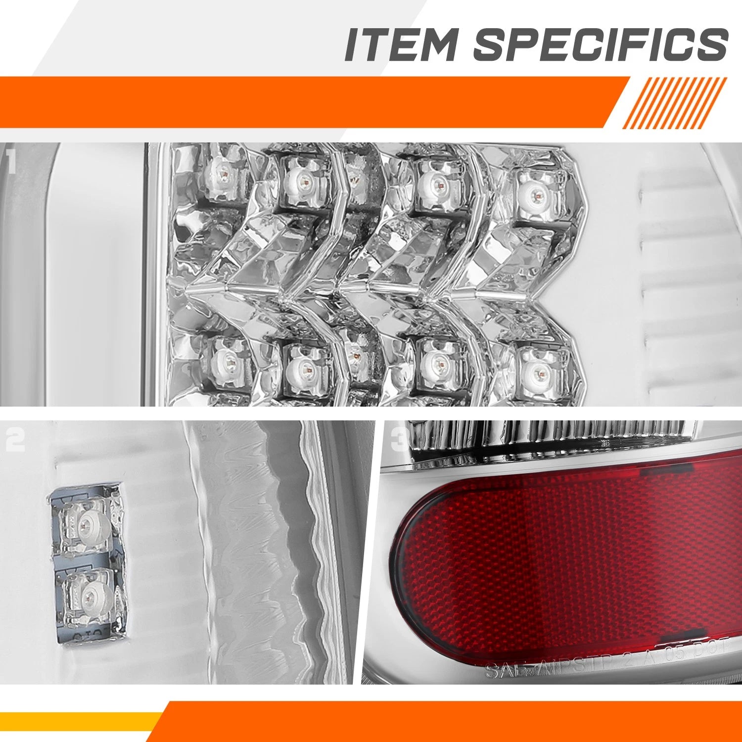 Set of 2 LED Tail Lights for Dodge Ram Pickup (1994–2002) Chrome