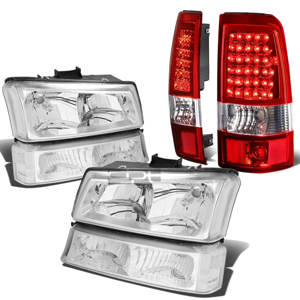 Chrome Headlight + Clear Bumper + Red LED Brake/Tail Light for Silverado (2003–2007)