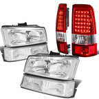 Chrome Headlight + Clear Bumper + Red LED Brake/Tail Light for Silverado (2003–2007)
