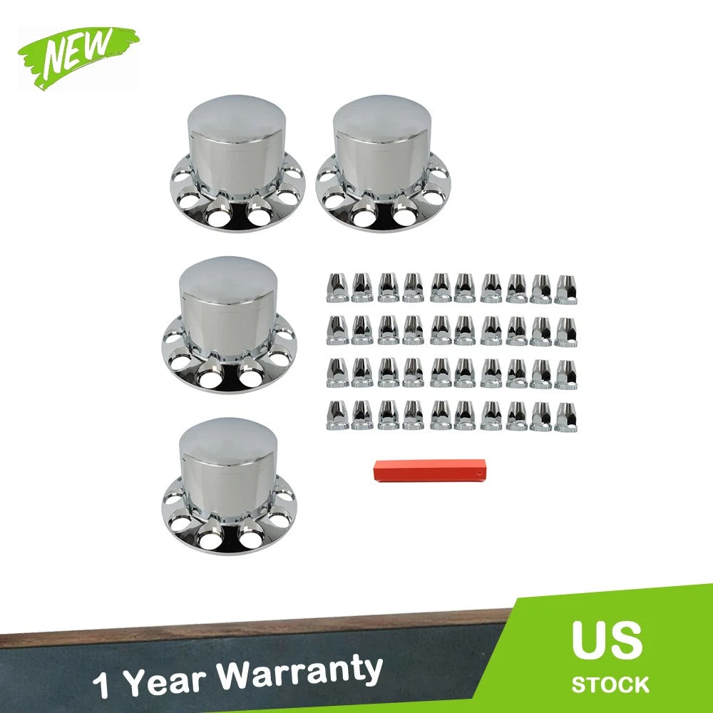 Set of 4 Rear Chrome Wheel Axle Hub Covers for Semi Trucks