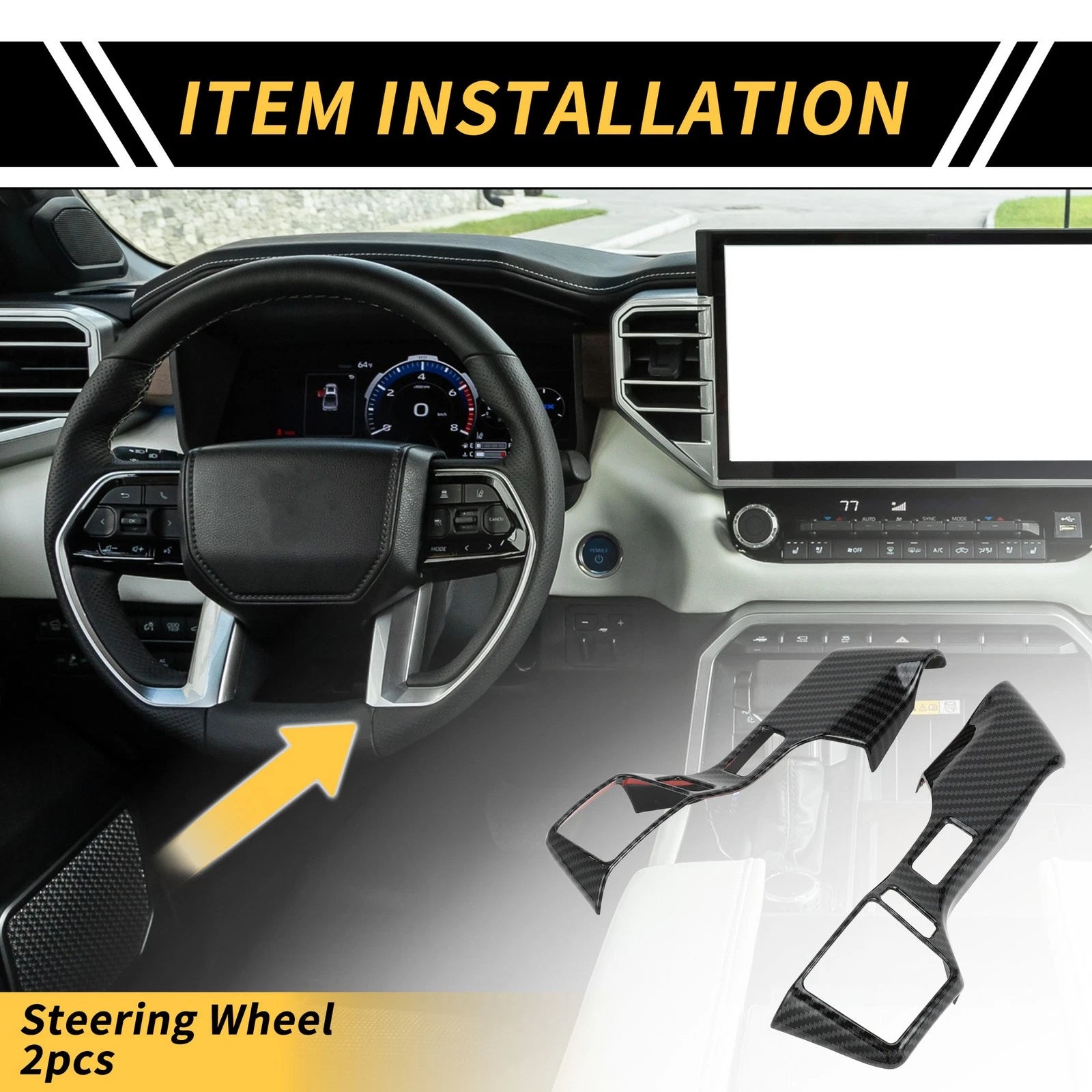 2 Pcs Steering Wheel Cover Trims for Toyota Tacoma (2016–2023) - Carbon Fiber Pattern