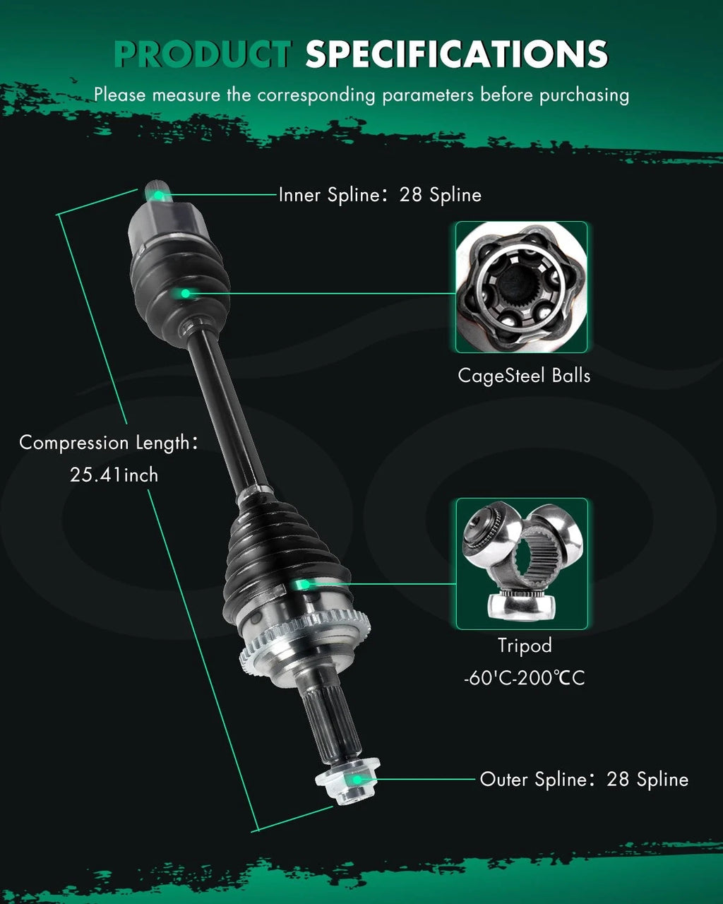 CV Axle Front Left for Mazda 6 (2003–2008), Ford Fusion, Mercury Milan (2006–2009) 2.3L