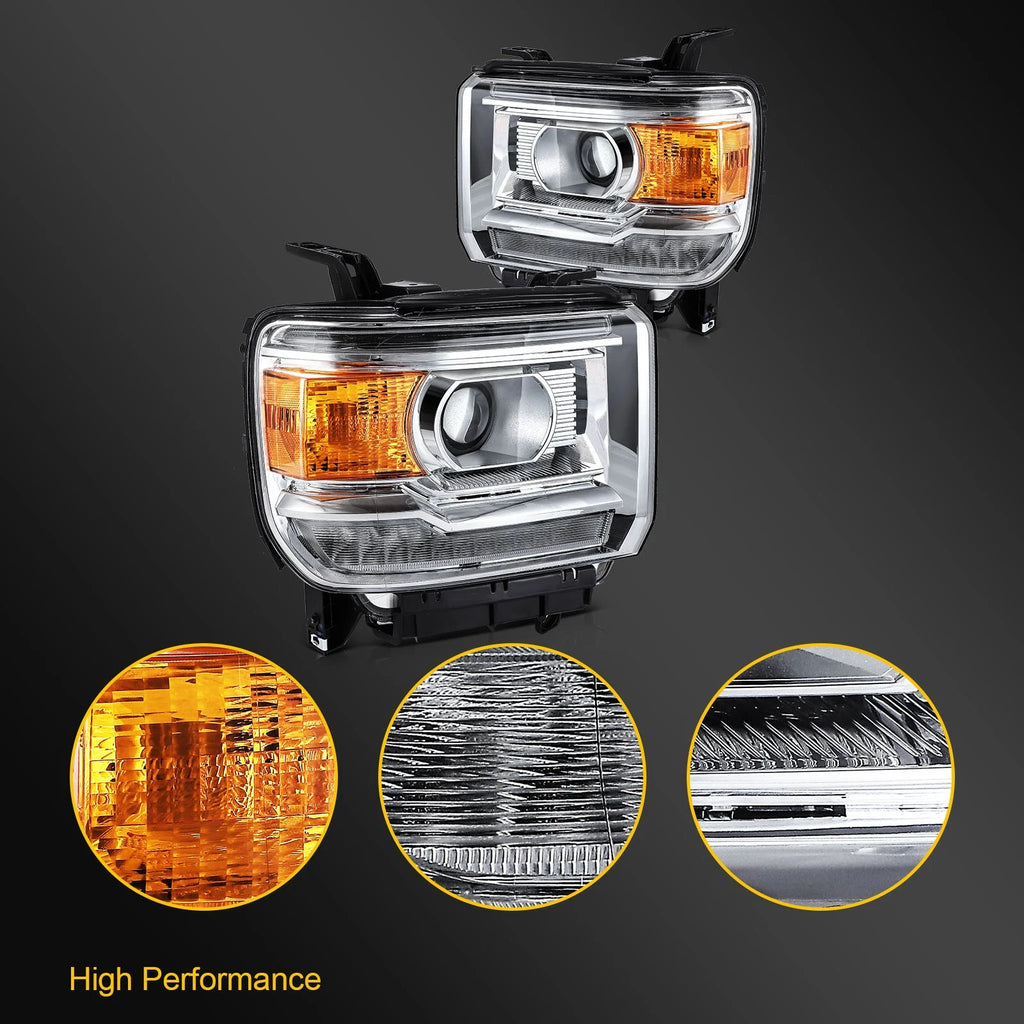 Pair LED DRL Headlights for GMC Sierra 1500 (2014–2019)