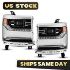 LED Headlight Set for Chevy Silverado 1500 (2016–2018) w/Module Chrome