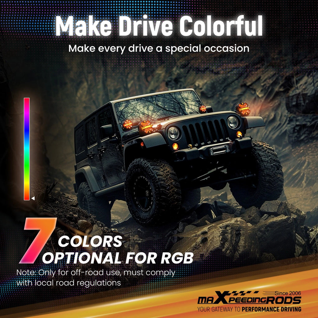 7" 332W LED Driving Light Bar for Off Road 4x4 (RGB DRL)