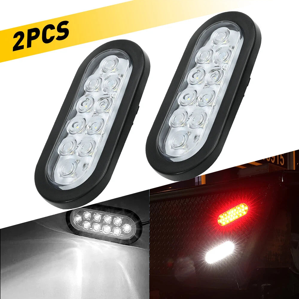 2X 6" 10 LED Oval White Backup Tail Lights for Trailer Truck (12V)
